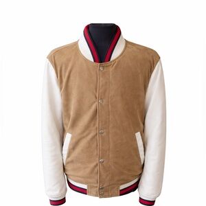ZARA MAN Varsity Jacket Tan & White Snap Front Bomber Size M